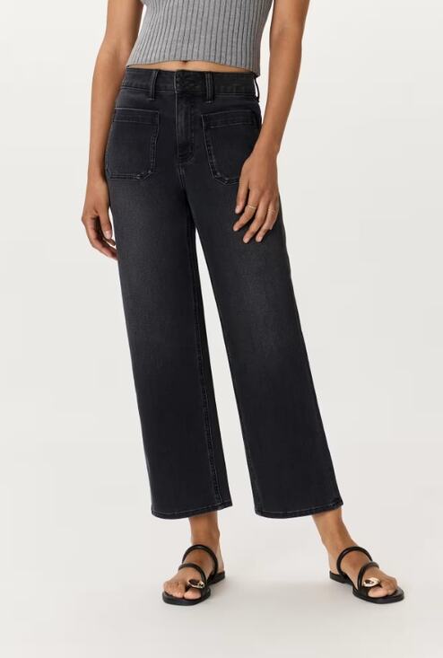 Quince Denim - Bella Stretch Patch Pocket Wide Leg Jeans in Black Size 32